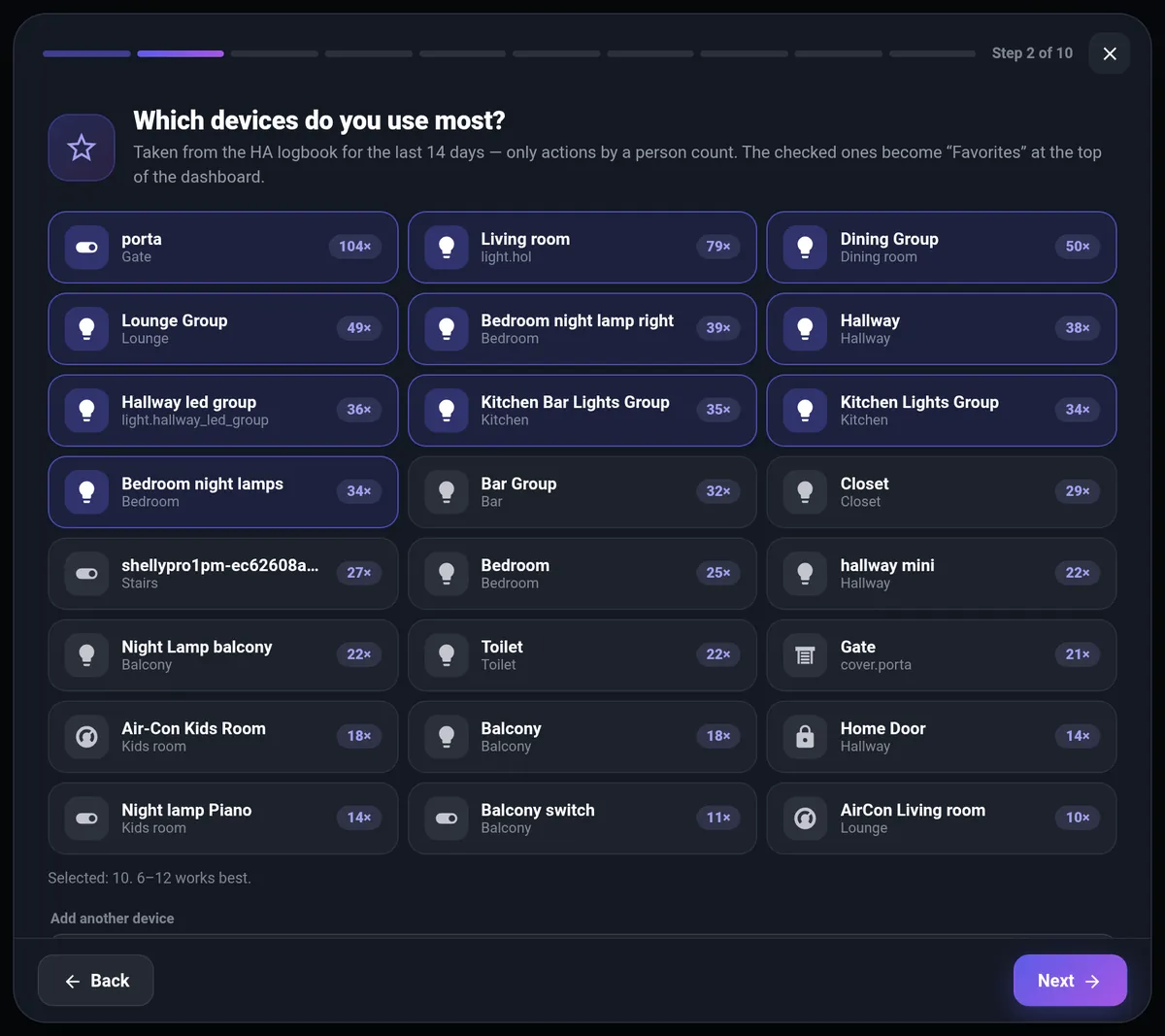 Wizard: most used devices