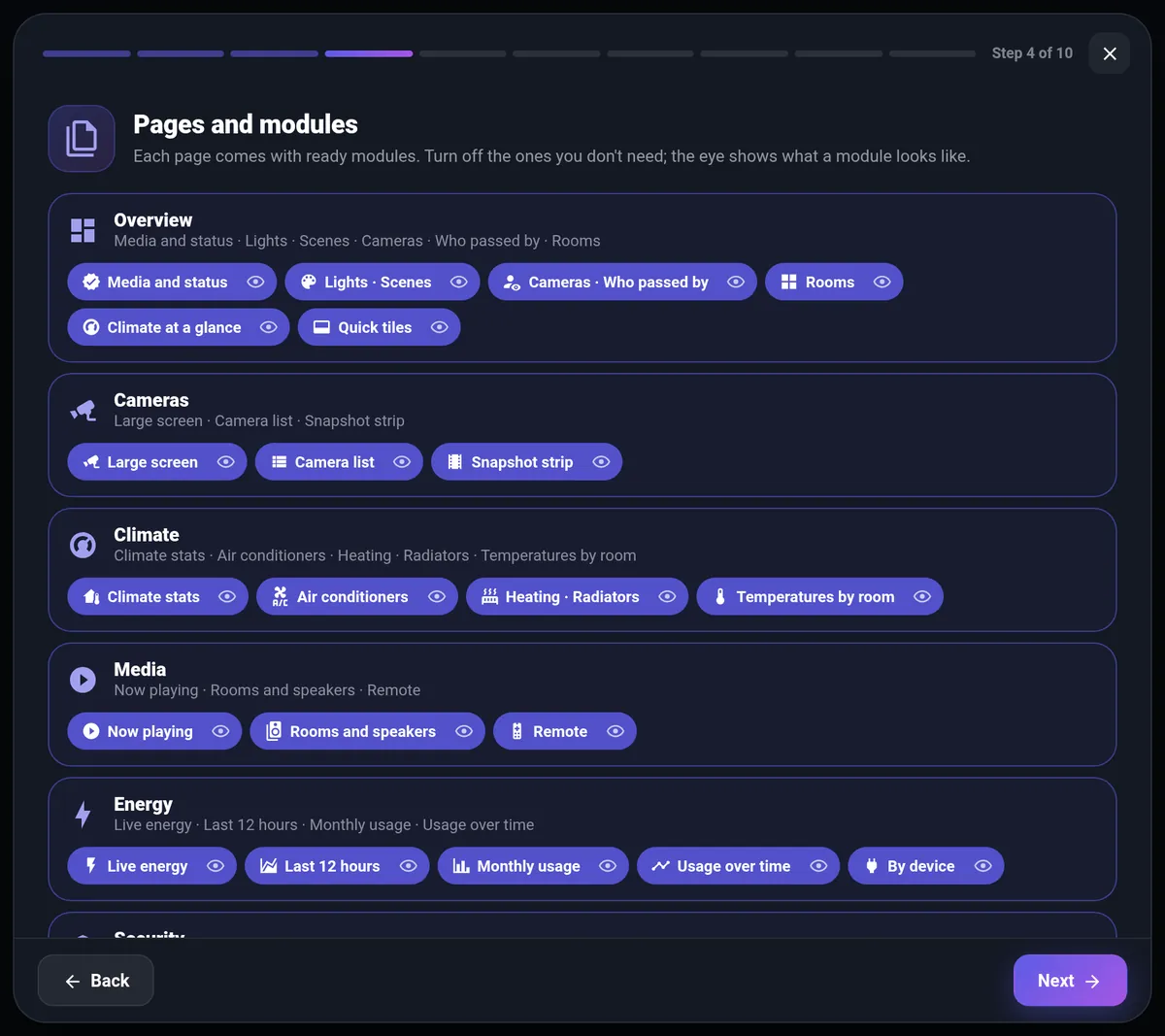 Wizard: pages and modules